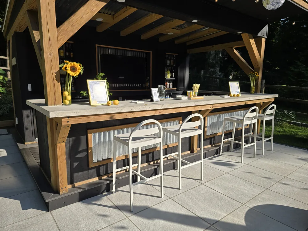 Outdoor bar set and ready before guests arrive at a private summer party in Westchester County, NY